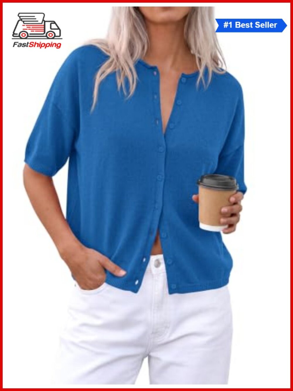Women's Short Sleeve Button Down Cardigan Sweater Lightweight Knit